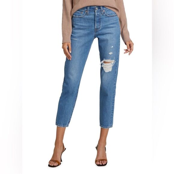 Levi’s Wedgie Icon High-Rise Ripped Icon Jeans Medium Wash Athens Asleep Size 24 - Picture 3 of 11